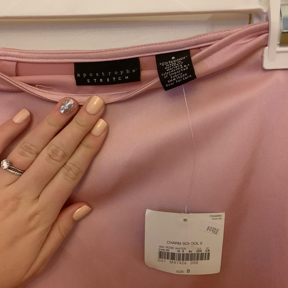 Pink satin-like midi skirt with ruffle - Picture 2 of 3